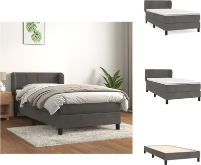 Image de vidaXL Lit Boxspring avec matelas Gris foncé 100x200 cm Velours - Lits et Sommiers