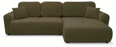 Produktbild von Selsey Olido - L-Form Eckschlafsofa mit Bettkasten, olivgrüner Velours