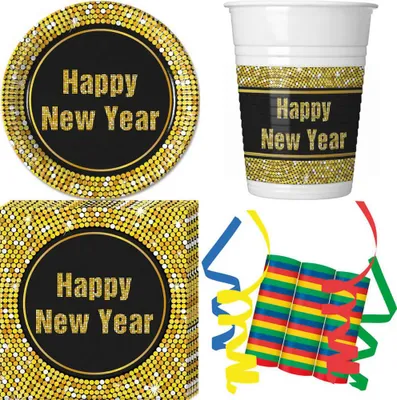 Produktbild von 39-tlg. Set Party Deko Fete Feier Motto Happy New Year Retro Silvester
