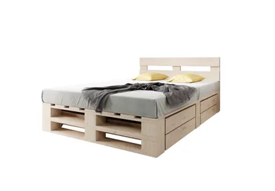 Produktbild von Lermowood Palettenbett M2 160 x 200 cm mit Kopfteil und 2 Bettkästen Natur Holzbett Massivholzbett Bett aus Paletten Seniorenbett Kinderbett Jugendbett