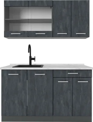 Produktbild von Singleküche Vicco R-Line Schwarz Beton 140 cm AP Marmor, Model 47427