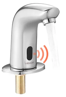 Produktbild von VEVOR berührungsloser Waschtischhahn (verchromtes Silber G112M) Badezimmer, Waschtischarmatur Sensorhahn mit Lochabdeckung, batteriebetriebener Wasserhahn Toilettenhahn Waschbeckenarmatur