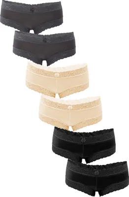 Produktbild von Fabio Farini - 6 Stück Damen Unterwäsche - Frauen Unterhosen Panty Slip mit floraler Spitze und Schleifchen