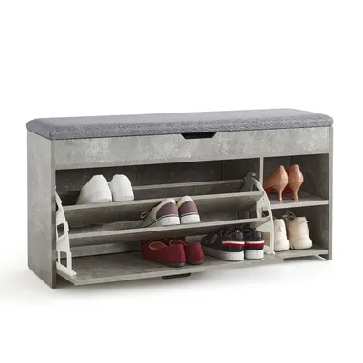 Produktbild von Mondeer Schuhbank mit Sitzfläche Schuhschrank mit Klappschublade Holz-Industriestil für Flur Eingangsbereich Grau