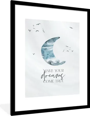 Produktbild von MuchoWow® Gerahmtes Poster Kinder - Mach deine Träume wahr - Sprichwörter - Jungen - Blau - Aquarell 60x80 cm - Poster mit Schwarzem Bilderrahmen Wandposter Rahmen Foto Bilder - Wohnzimmer - Dekorationen - Prämie