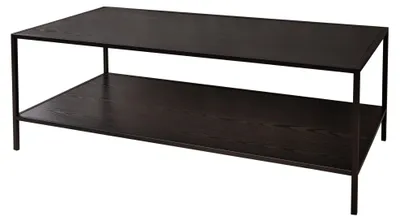 Obrázok produktu pre riess-ambiente Moderný konferenčný stolík SLIM LINE 120 cm jaseňové drevo čierny kov s poličkou Bočný stolík