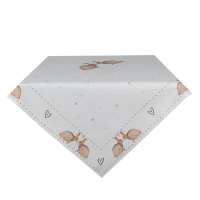 Produktbild von Clayre & Eef Tischdecke 100x100 cm Weiß Braun Baumwolle Kaninchen