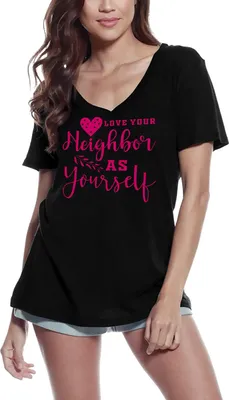 Produktbild von Damen Grafik T-Shirt V-Ausschnitt Liebe deinen Nächsten wie dich selbst – Love Your Neighbor As Yourself – Öko-Verantwortlich Vintage Jahrgang Kurzarm