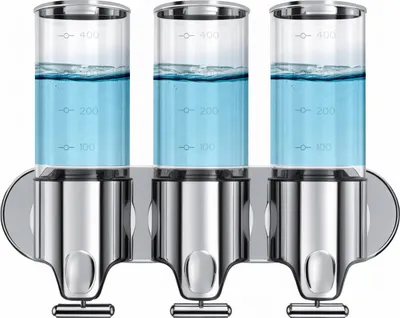 Zdjęcie produktu dla dozownik mydła pod prysznic 3 w 1, komora 3 x 500 ml, bez otworów, naścienny łazienkowy dozownik z pompką i organizerem šC na szampon/mydło/płyn do płukania/żel pod prysznic/balsam do ciała do łazienki, kuchni, hotelu