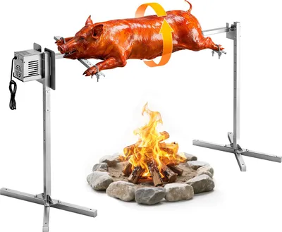 Immagine prodotto di VEVOR griglia per maialino da latte griglia per agnello griglia per spiedo 1321 mm griglia per girarrosto AC 220-240 V, set per girarrosto elettrico a 8 fasi con capacità di carico di 60 kg, motore da 38 W set per grigliate per feste