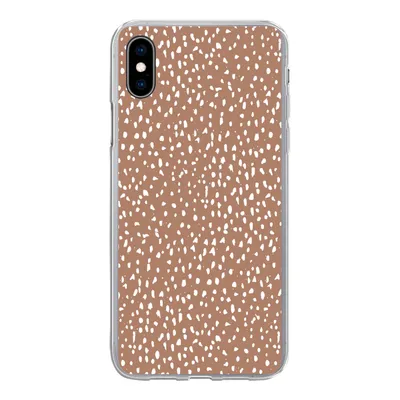 Produktbild von MuchoWow® Handyhülle Schutzhülle Hülle für iPhone Xs Polka dots - Weiß - Braun Silikon Softcase Handy Hülle - Handytasche