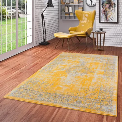 Produktbild von Designer Teppich Passion Vintage Bordüre Safran Gelb, Größe:120x170 cm