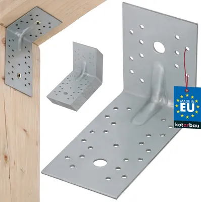 Produktbild von KOTARBAU® 12er Set Winkelverbinder Stahl Silber 100 x 150 x 80 mm Winkel Metallwinkel 90 Grad groß Lochplattenwinkel Schwerlast Winkelverbinder Winkel Metall verzinkter Stahl Schwerlastwinkel