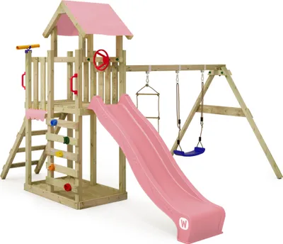 Produktbild von Spielturm Wickey MultiFlyer Light mit Schaukel und Rutsche in Hellrosa