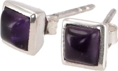 Produktbild von Indische Ohrstecker, Boho Ohr Schmuck Quadrat, Silber Ohrstecker - Amethyst, Violett, SterlingSilber, 0,7*0,7*0,5 cm, Silberohrringe