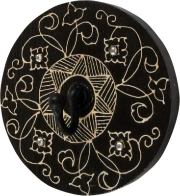 Produktbild von Wandhaken Bagru Rund - Schwarz, Holz,Metall, 10*10*4 cm, Wandhaken aus Holz, Metall & Keramik