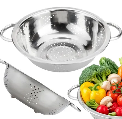 Obrázok produktu pre Kuchynský cedník nerezové sitko 23 cm s úchytmi na cestoviny zeleninu ovocie strieborný