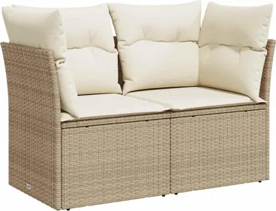Produktbild von vidaXL Gartensofa mit Kissen 2-Sitzer Beige Poly Rattan