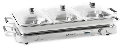 Productafbeelding van Mahlzeit 2-in-1 buffetwarmer, 450 watt, 220-240 V, roestvrijstalen warmhoudapparaat met 3 containers van 2,5 liter