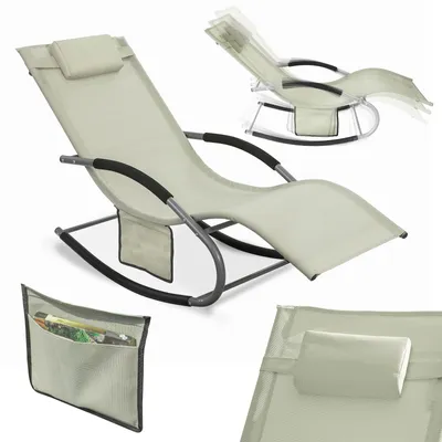 Produktbild von SoBuy OGS28-MI Sonnenliege Gartenliege wetterfest Liegestuhl Schaukelstuhl mit Kopfkissen Relaxliege Schaukelliege Strandliege bis 150 kg Beige