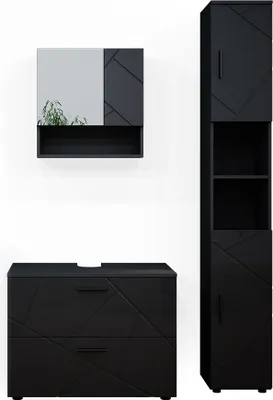Produktbild von Badmöbel-Set Vicco Irma Anthrazit Hochglanz 3 Teile, mit Schubladenschrank und Hochschrank, Model 38074