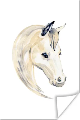 Produktbild von MuchoWow® Poster Pferd - Aquarell - Weiß - Mädchen - Kinder - Mädchen 60x90 cm - Wanddekoration