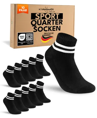 Produktbild von sockenkauf24 10 Paar kurze Sportsocken Damen Schwarz 35-38 Quarter Tennissocken