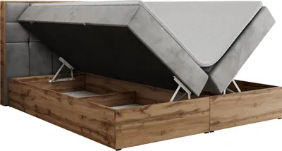 Produktbild von MKS MEBLE Boxspringbett 180x200 mit Bettkasten Eiche, Polsterbett 180x200 mit Matratze H3, Bett 180x200 mit Kopfteil, Eiche Wotan - 180x200 - Hellgrau Velvet - Albero-1