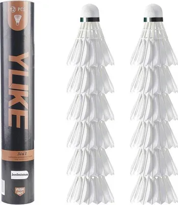 Produktbild von Famanu Badmintonbälle 12 Stück - Weiß, aus Gänsefedern, Korkkopf