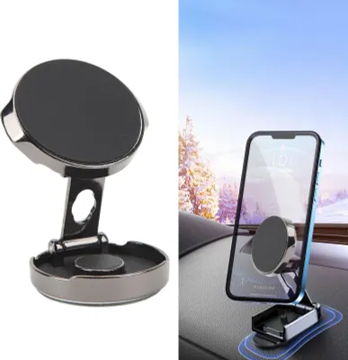 Obrázek produktu pro Černý, kulatý, skládací magnetický držák na telefon, skládací stojánek na mobil 180° pro IPhone 14 13 12 Pro