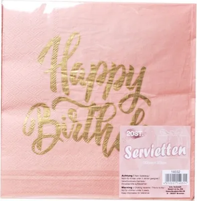 Produktbild von Servietten "Happy Birthday", roségold, 20-tlg.