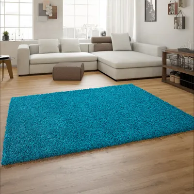 Produktbild von TT Home Hochflor Shaggy Teppich Preishammer Uni Einfarbig in Türkis Modern Größe 140x200 cm