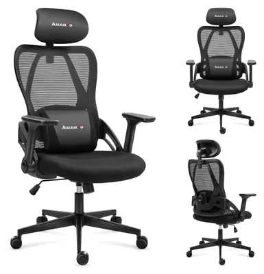 Obrázok produktu pre Ergonomická herná stolička – s oporou pre chrbát a vankúšikom na hlavu – čierna