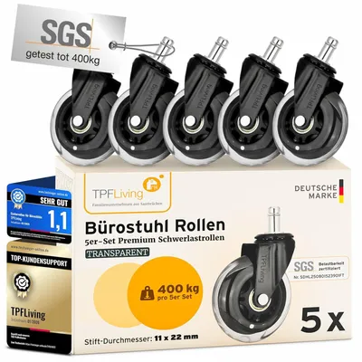 Produktbild von Bürostuhlrollen 5er Set, 11 mm x 22 mm, Tragkraft 400 kg, für Bürostuhl