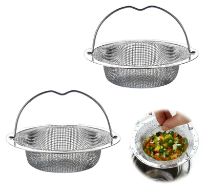 Produktbild von 2 Stück Abflusssieb aus Edelstahl für Spülbecken mit Griff