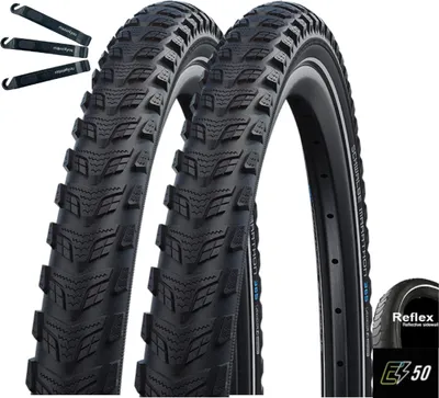 Produktbild von Schwalbe Marathon 365 2 x GreenGuard E-50 Fahrradreifen Schwarz mit Reflex 47-622 (28 x 1,75) inkl. maxxi4you Reifenheber