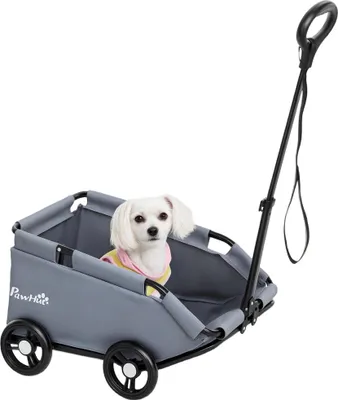Produktbild von PawHut Hundebuggy, 4-rädriger, faltbarer Hundebuggy mit verstellbarem Schiebegriff, Aufbewahrungstasche und waschbarem Kissen, für Haustiere bis 4 kg, Grau