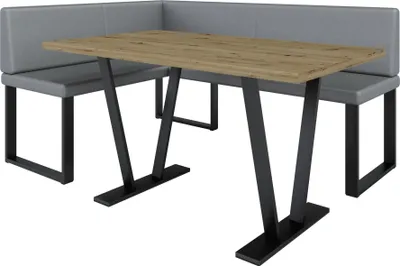 A modern dining set with a corner bench and a table.