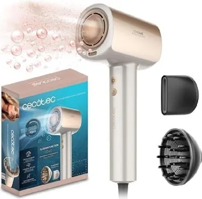Obrázek produktu pro Bezkartáčový fén Cecotec nejnovější generace DryGlam Nano Plasma Champagne. Výkon 110 000 otáček za minutu a 1600 W
