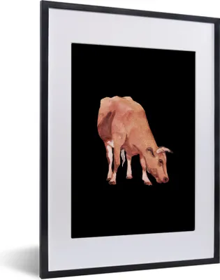 Produktbild von MuchoWow® MuchoWow® Gerahmtes Poster Kuh - Braun - Schwarz 30x40 cm - Poster mit zchwarzem Bilderrahmen - Wandposter Schlafzimmer