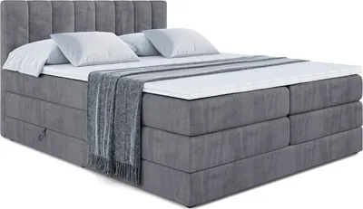 Produktbild von ALTDECOR Boxspringbett mit 2 Matratzen und Topper - 180x200 cm - OTTA KING - Dunkelgrau Samt - Polsterbett mit, H3- und H4- Matratzen, Bettkasten und Lattenrost, Bett mit Stauraum