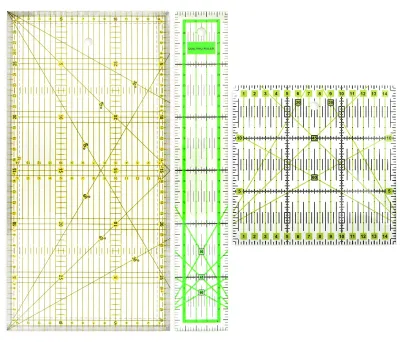 Patchwork-Lineal-Set, 3 Stück, 15x15/15x30/5x30 cm, mit Winkelmarkierungen