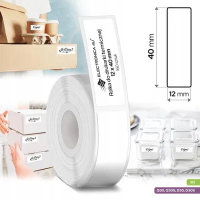 Immagine prodotto di Etichette adesive di ricambio compatibili con le stampanti B3 e Phomemo Q30 D30, formato 12x40