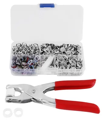 Produktbild von Set mit 120 Druckknöpfen und Zange, Druckknopfset aus Metall für Kleidung, Druckknopf- und Verschlussset für Lederwaren, Jacken, Geldbörsen, Handtaschen.