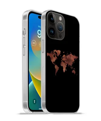 Produktbild von MuchoWow® Handyhülle Schutzhülle Hülle für Apple iPhone 14 Pro - Softcase Weltkarte - Leder - Schwarz Silikon Softcase Handy Hülle - Umschlag