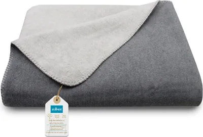 A folded blanket with a tag attached.