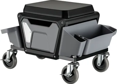 Produktbild von Wiltec Rollsitz 53 x 38 x 38 cm bis 120 kg, Werkstatthocker mit Rollen, Rollhocker mit Werkzeugablage, Werkstattstuhl mit abnehmbarer Teileablage, Montagehocker mit Rädern