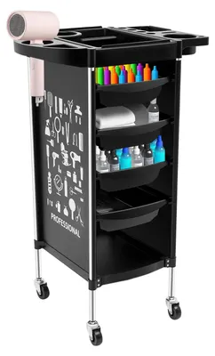 Produktbild von Frisörwagen - Salonwagen - 4 Schubladen, 6 Ebenen, PP-Kunststoff, Universalräder, Traglast 30–50 kg, Größe 37×34×88 cm - Schwarz