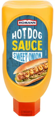 Verpackungsbild Produktbild Homann Hot Dog Mayonnaise Sauce Kopfstehflasche Snack Sauce 430ml