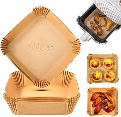 Produktbild von IntiMeg 100 Stück Backpapier für Heißluftfritteuse 5 bis 6 Liter, Backpapierschale antihaftbeschichtet & ölbeständig, 20 x 4,5 cm